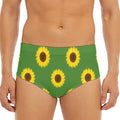 Green Sunflower Pattern Print Men's Triangle Swim Briefs