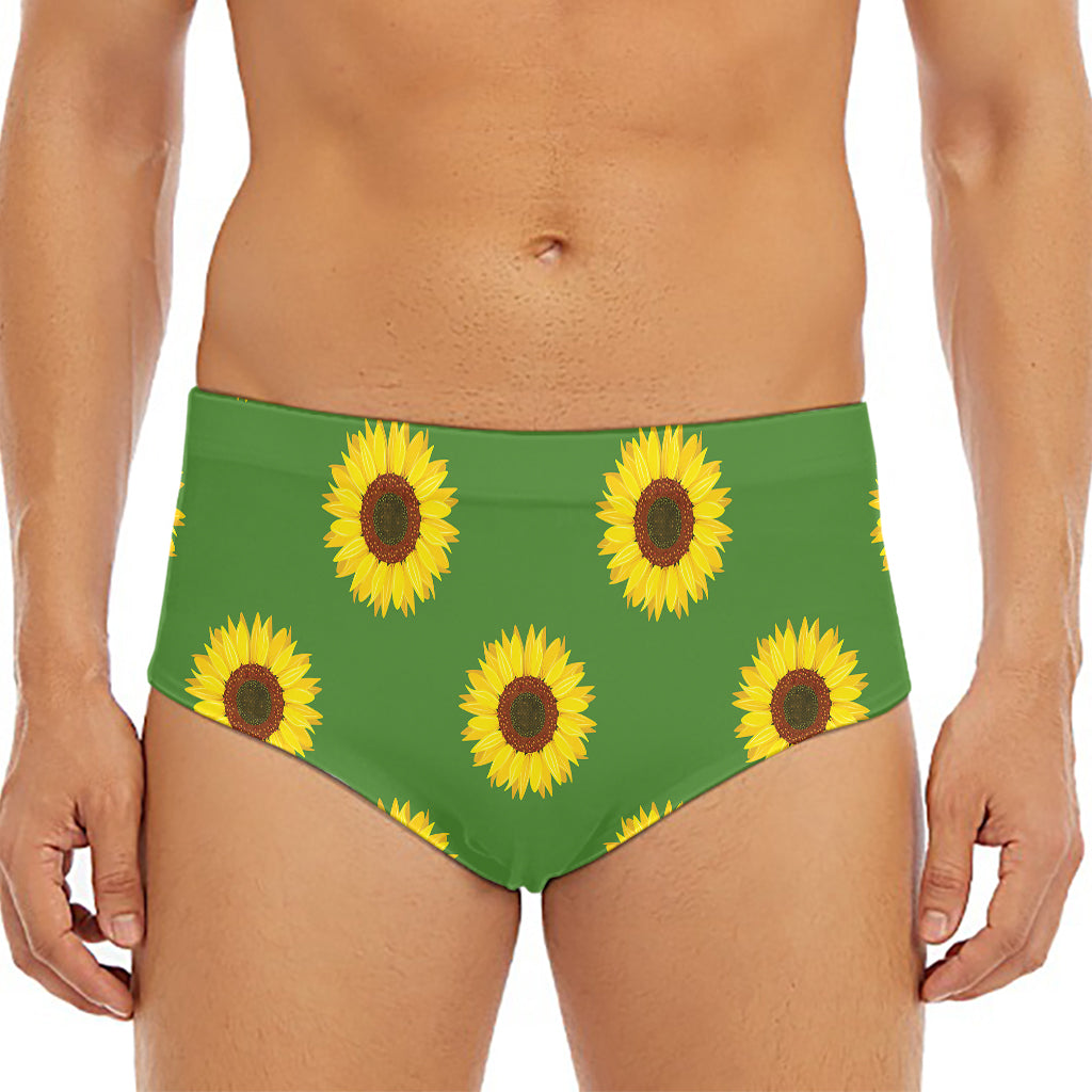 Green Sunflower Pattern Print Men's Triangle Swim Briefs