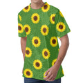 Green Sunflower Pattern Print Men's Velvet T-Shirt