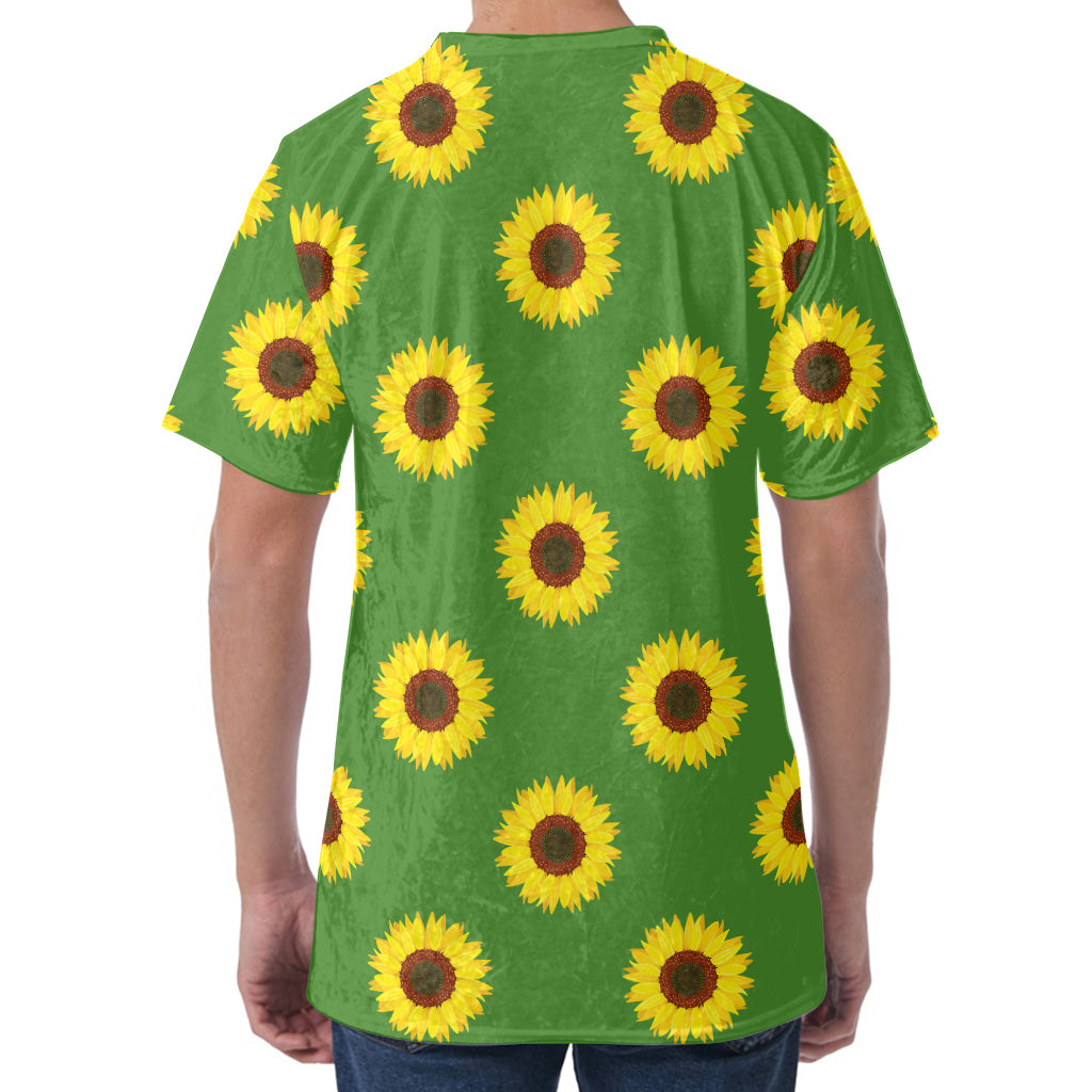 Green Sunflower Pattern Print Men's Velvet T-Shirt