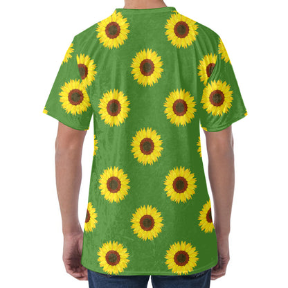 Green Sunflower Pattern Print Men's Velvet T-Shirt