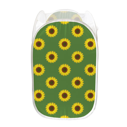 Green Sunflower Pattern Print Mesh Laundry Hamper