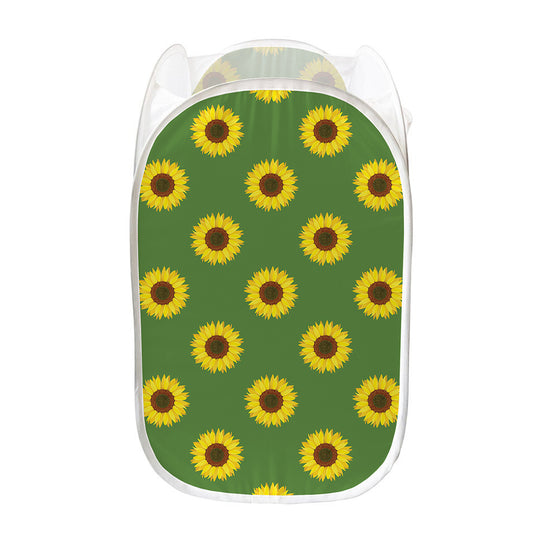 Green Sunflower Pattern Print Mesh Laundry Hamper