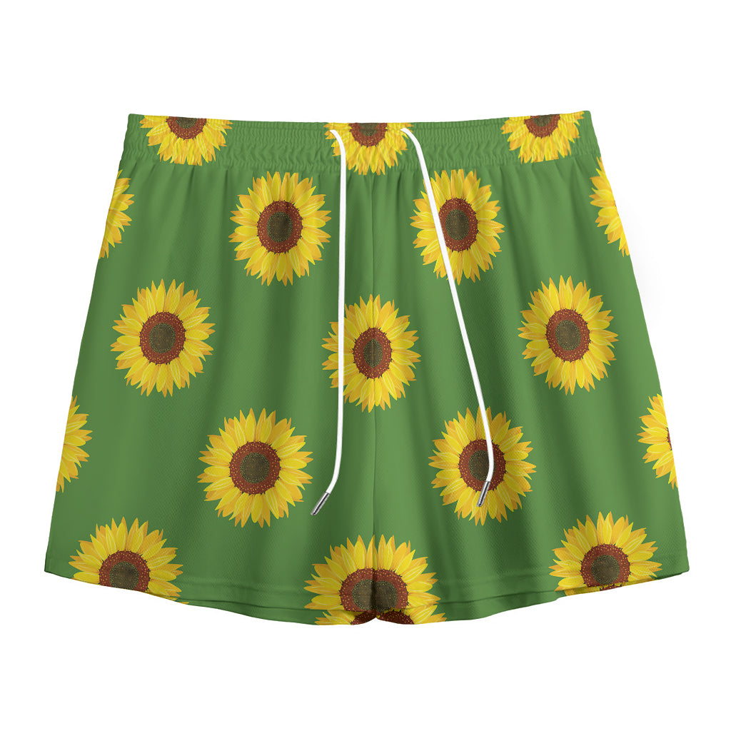 Green Sunflower Pattern Print Mesh Shorts