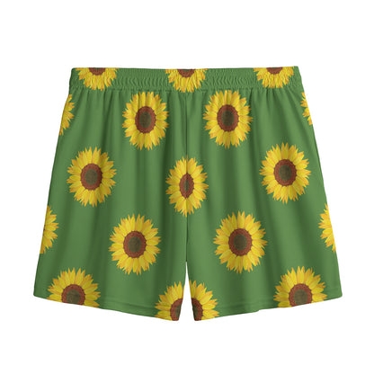 Green Sunflower Pattern Print Mesh Shorts