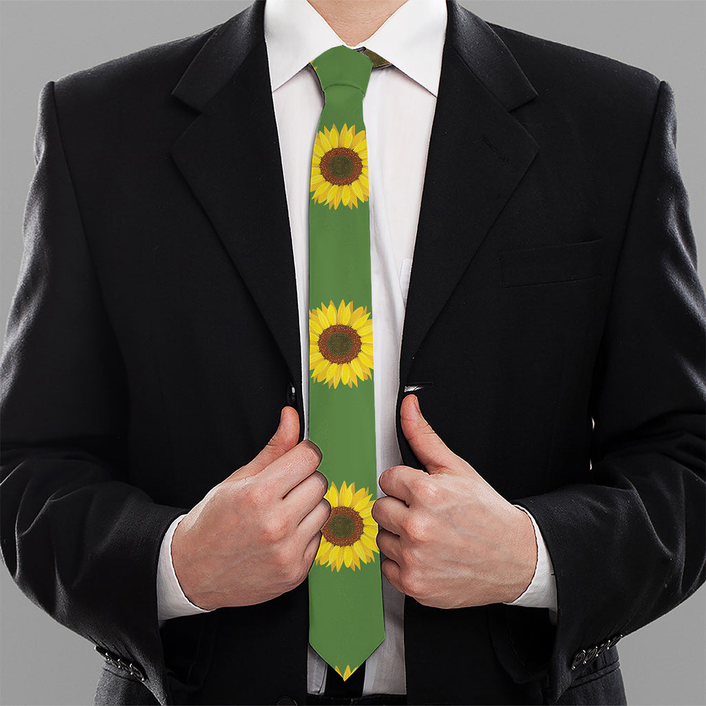 Green Sunflower Pattern Print Necktie