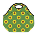 Green Sunflower Pattern Print Neoprene Lunch Bag