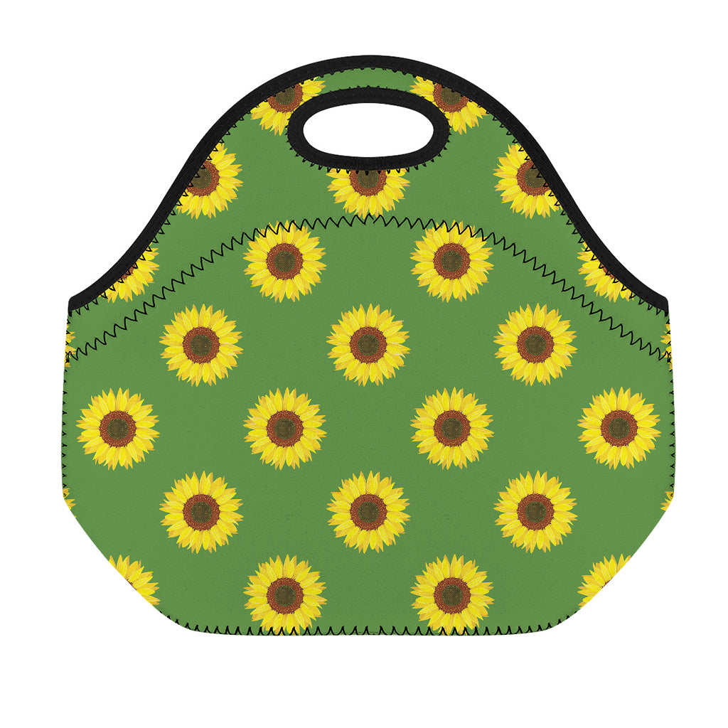Green Sunflower Pattern Print Neoprene Lunch Bag