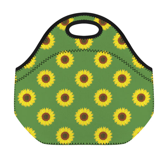 Green Sunflower Pattern Print Neoprene Lunch Bag