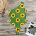 Green Sunflower Pattern Print One Shoulder Bodysuit