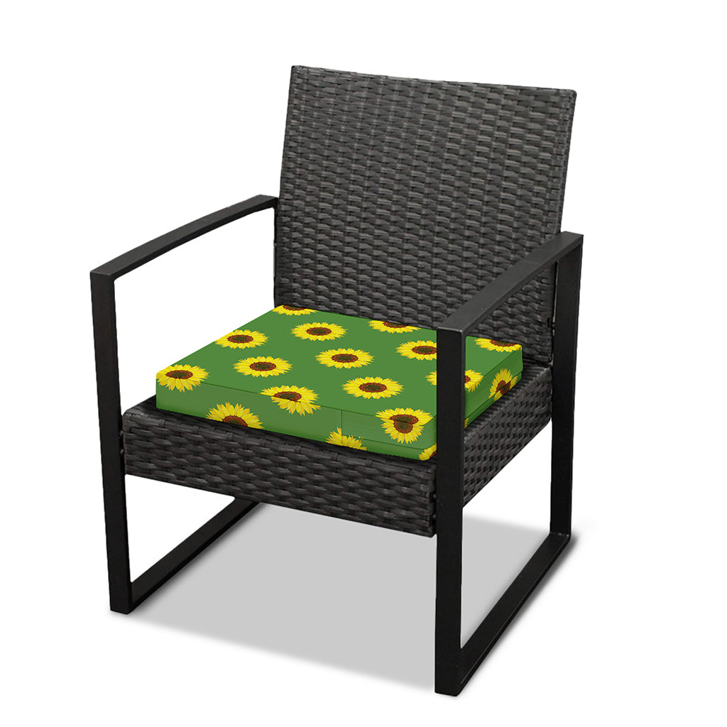 Green Sunflower Pattern Print Outdoor Seat Cushion Cover