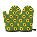 Green Sunflower Pattern Print Oven Mitts