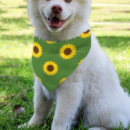 Green Sunflower Pattern Print Over The Collar Dog Bandana