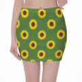 Green Sunflower Pattern Print Pencil Mini Skirt