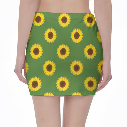 Green Sunflower Pattern Print Pencil Mini Skirt