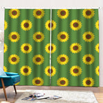 Green Sunflower Pattern Print Pencil Pleat Curtains