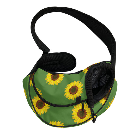 Green Sunflower Pattern Print Pet Sling Carrier