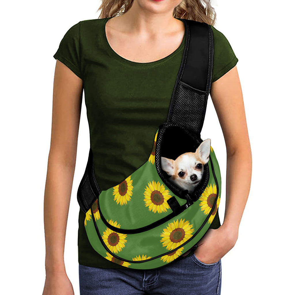 Green Sunflower Pattern Print Pet Sling Carrier