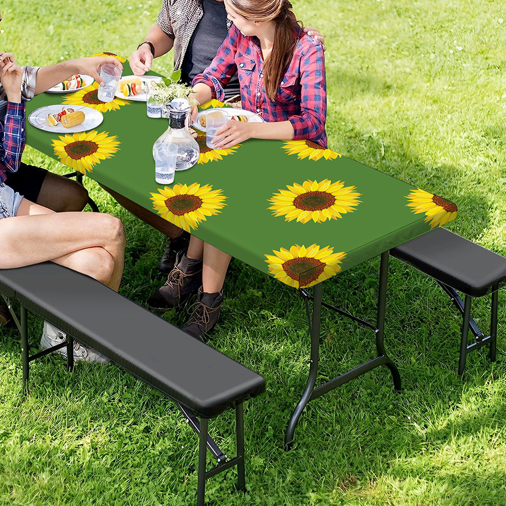 Green Sunflower Pattern Print Picnic Table Cover