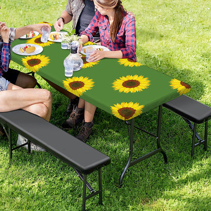 Green Sunflower Pattern Print Picnic Table Cover
