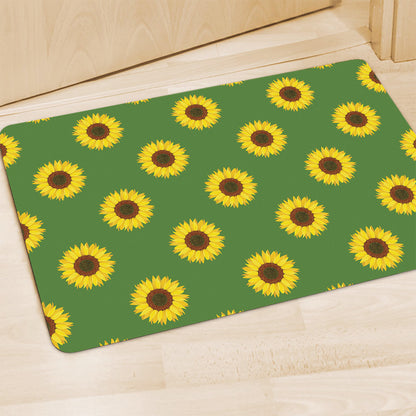 Green Sunflower Pattern Print Polyester Doormat