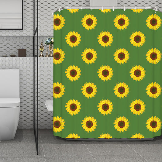 Green Sunflower Pattern Print Polyester Shower Curtain