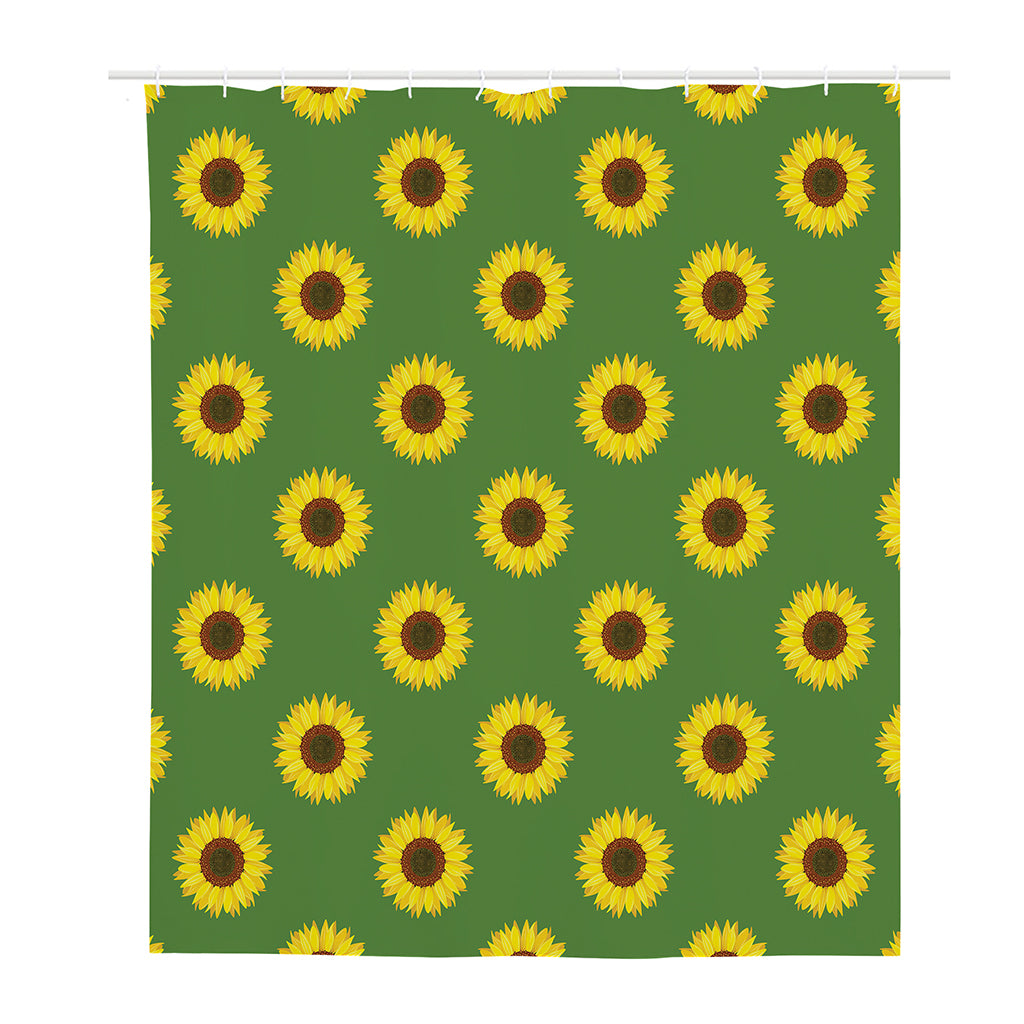 Green Sunflower Pattern Print Polyester Shower Curtain