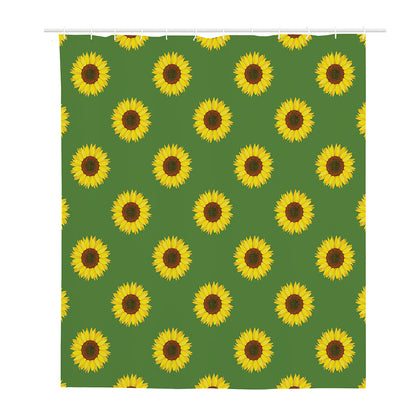 Green Sunflower Pattern Print Polyester Shower Curtain