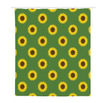 Green Sunflower Pattern Print Polyester Shower Curtain