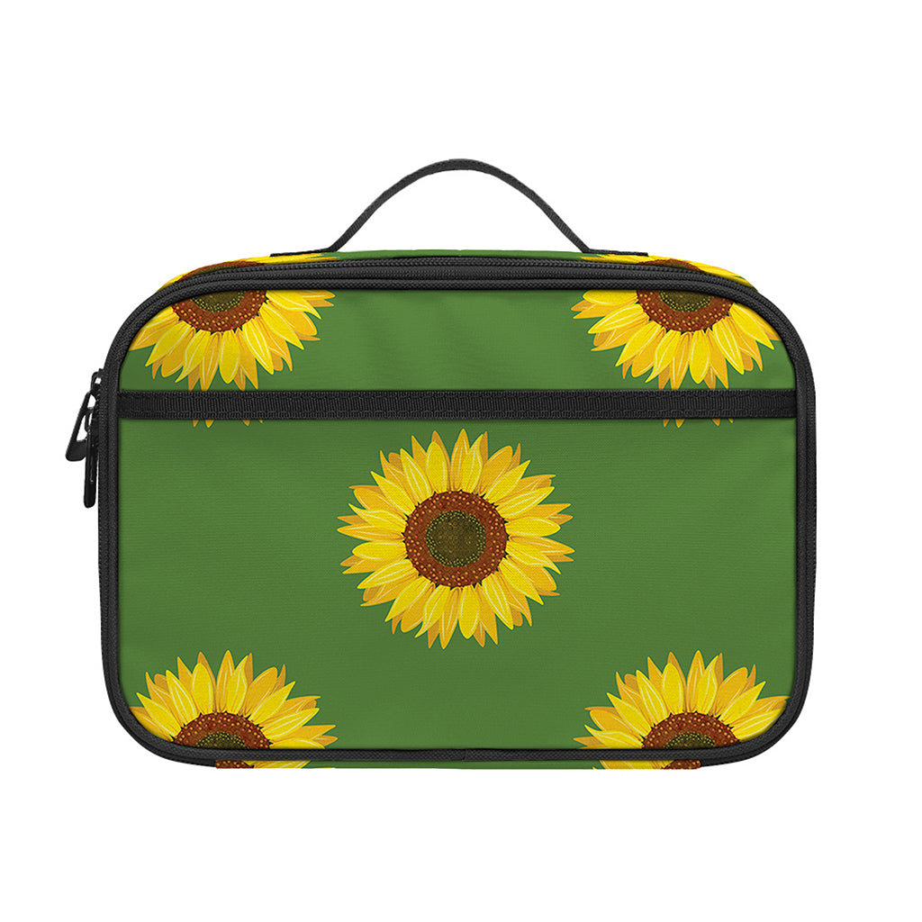 Green Sunflower Pattern Print Portable Lunch Bag