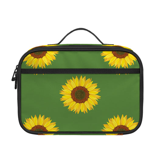 Green Sunflower Pattern Print Portable Lunch Bag