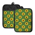 Green Sunflower Pattern Print Pot Holders With Pocket