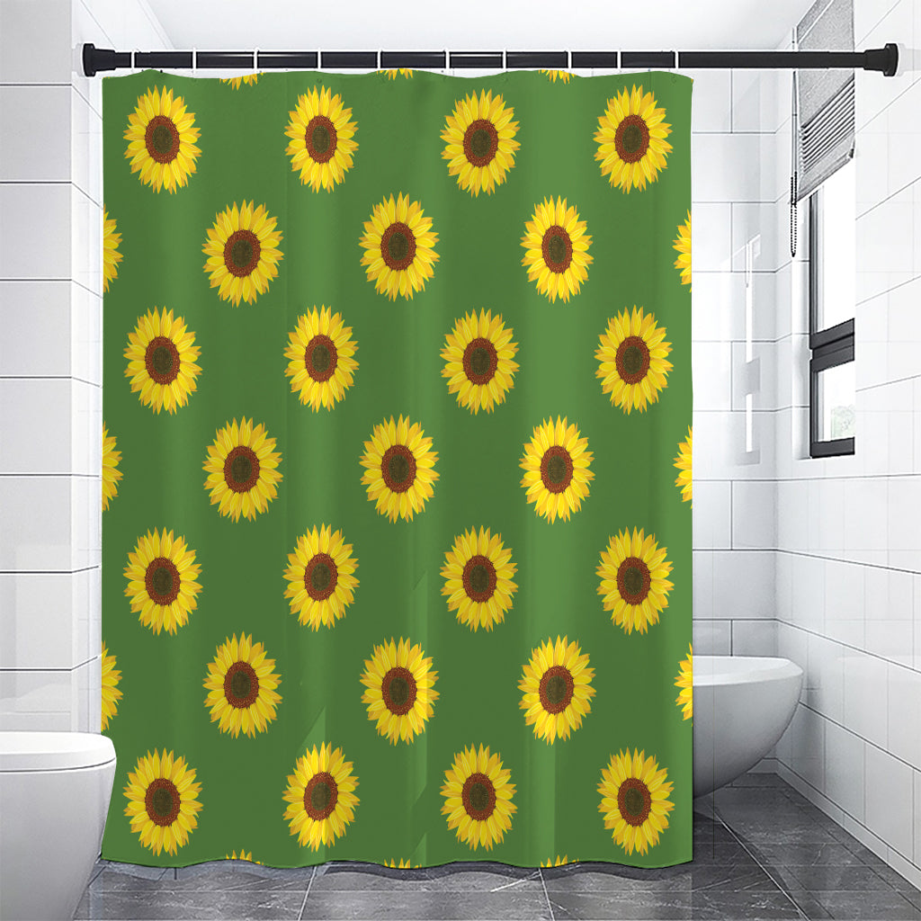 Green Sunflower Pattern Print Premium Shower Curtain