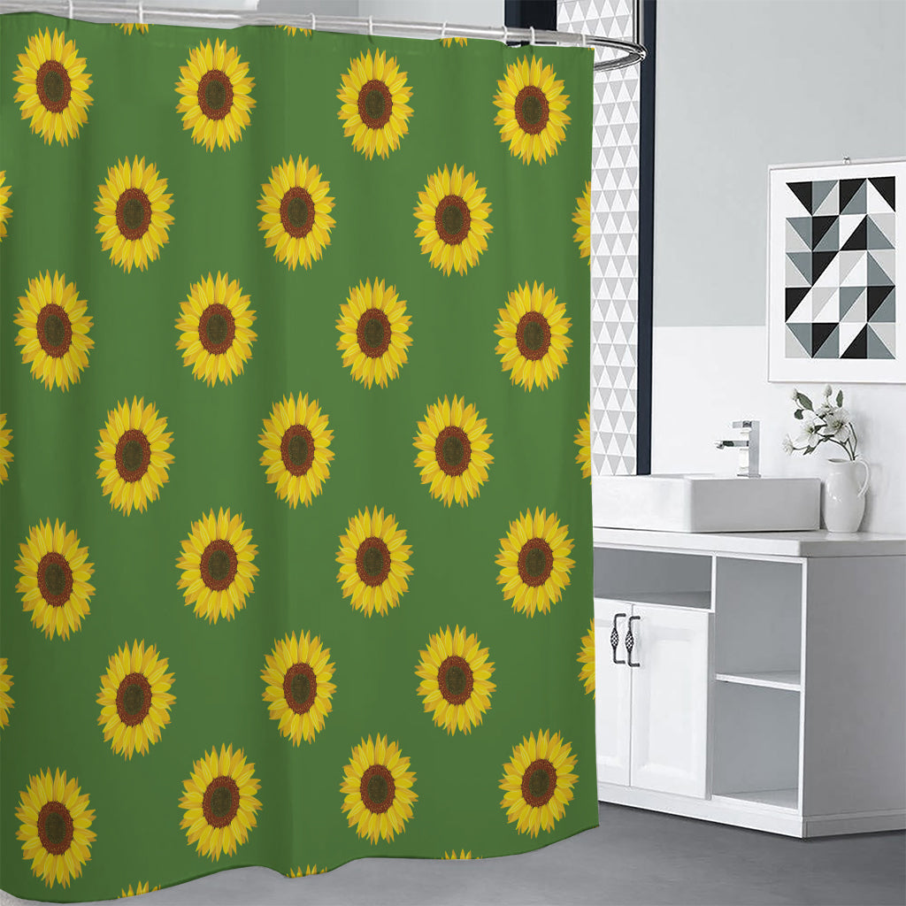 Green Sunflower Pattern Print Premium Shower Curtain