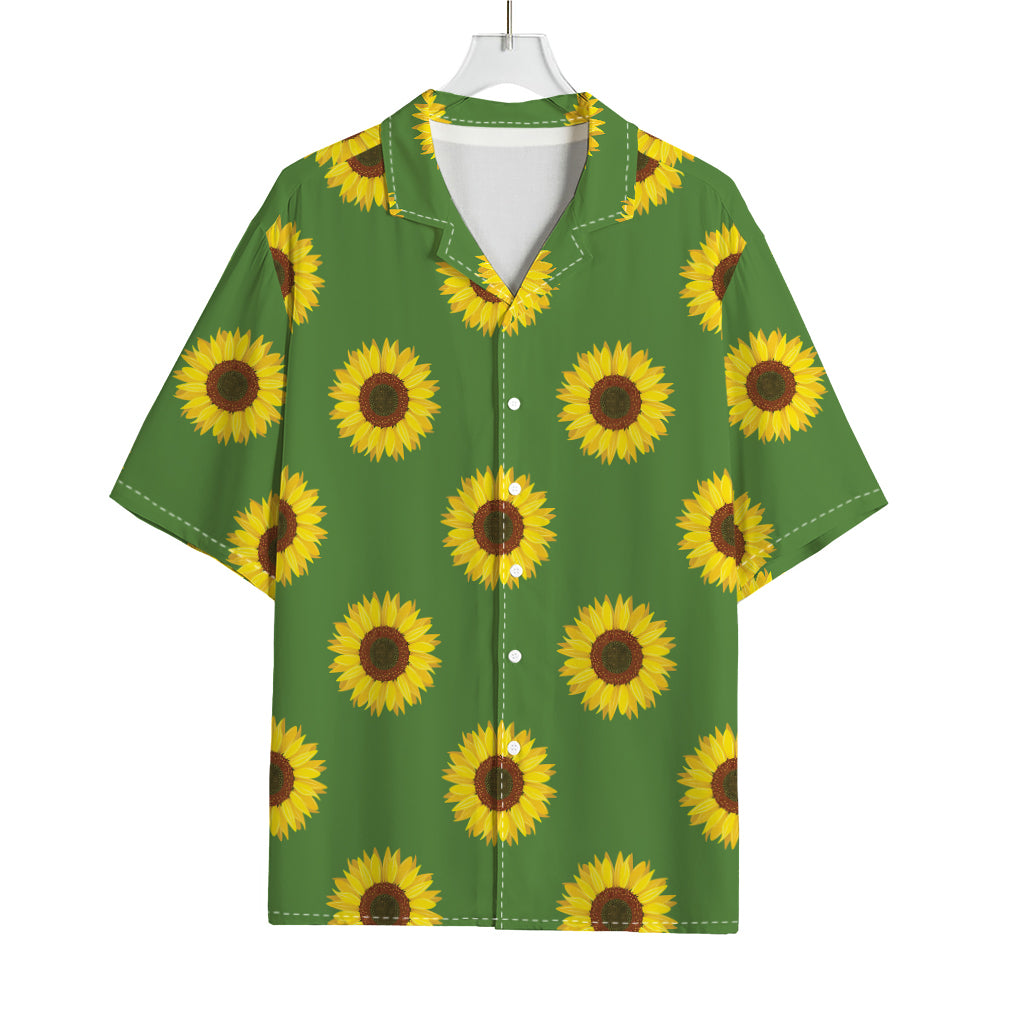 Green Sunflower Pattern Print Rayon Hawaiian Shirt
