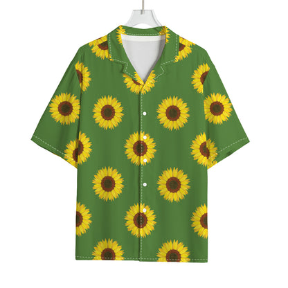 Green Sunflower Pattern Print Rayon Hawaiian Shirt