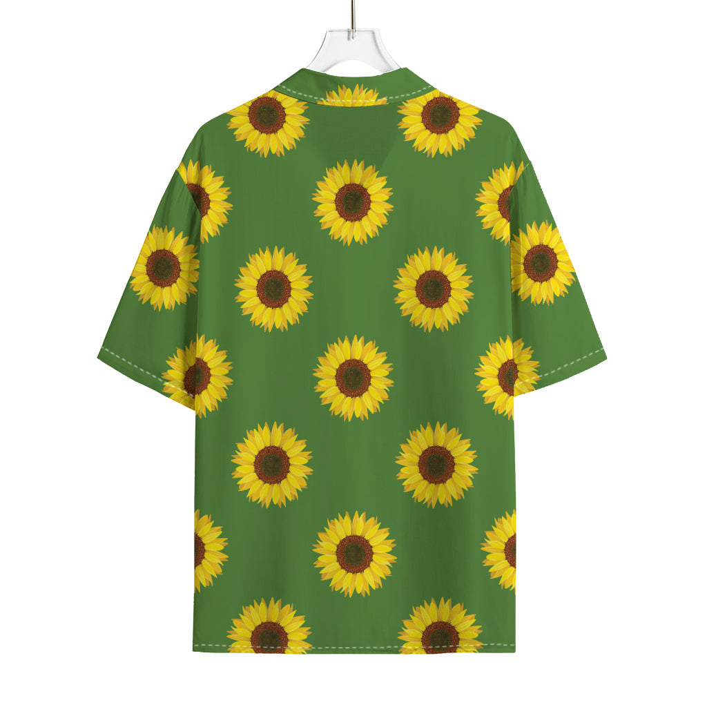 Green Sunflower Pattern Print Rayon Hawaiian Shirt