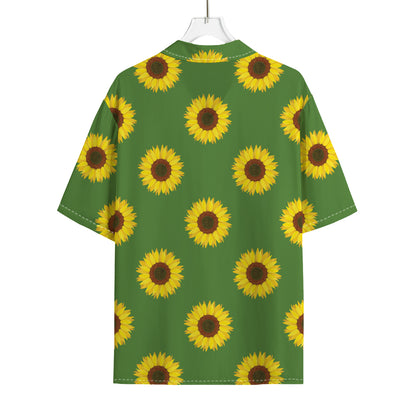 Green Sunflower Pattern Print Rayon Hawaiian Shirt