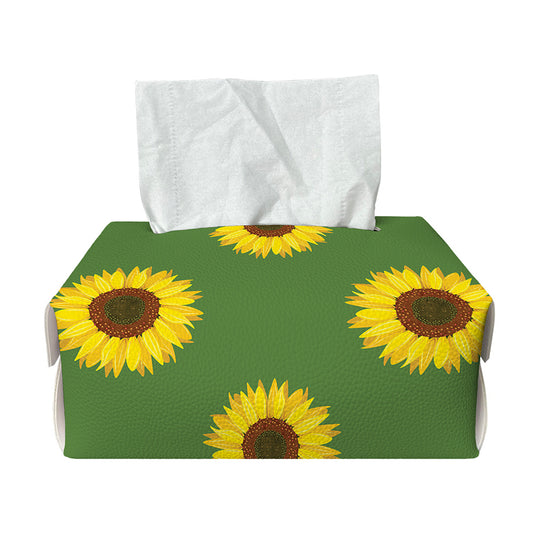 Green Sunflower Pattern Print Rectangle Tissue Box Cover