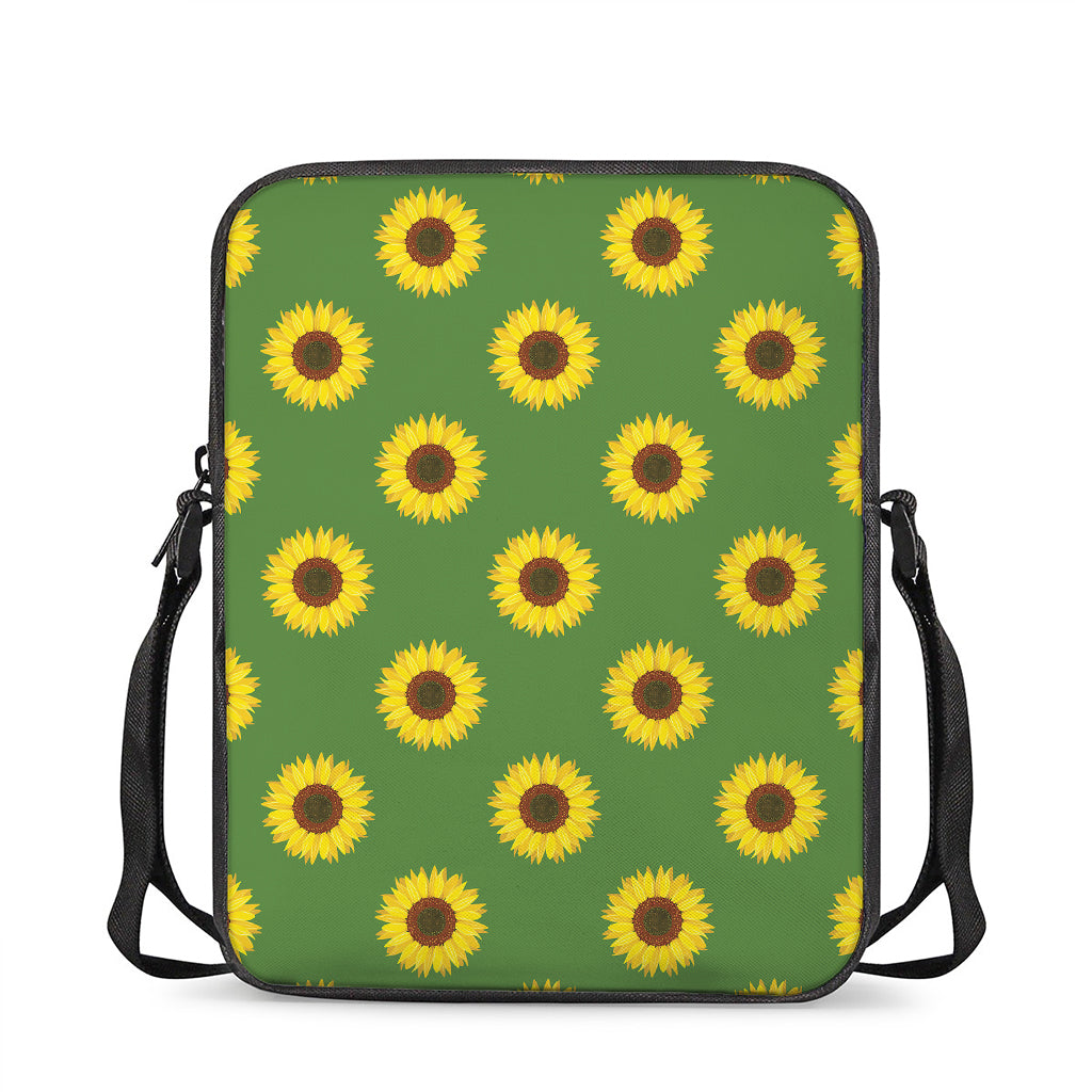 Green Sunflower Pattern Print Rectangular Crossbody Bag