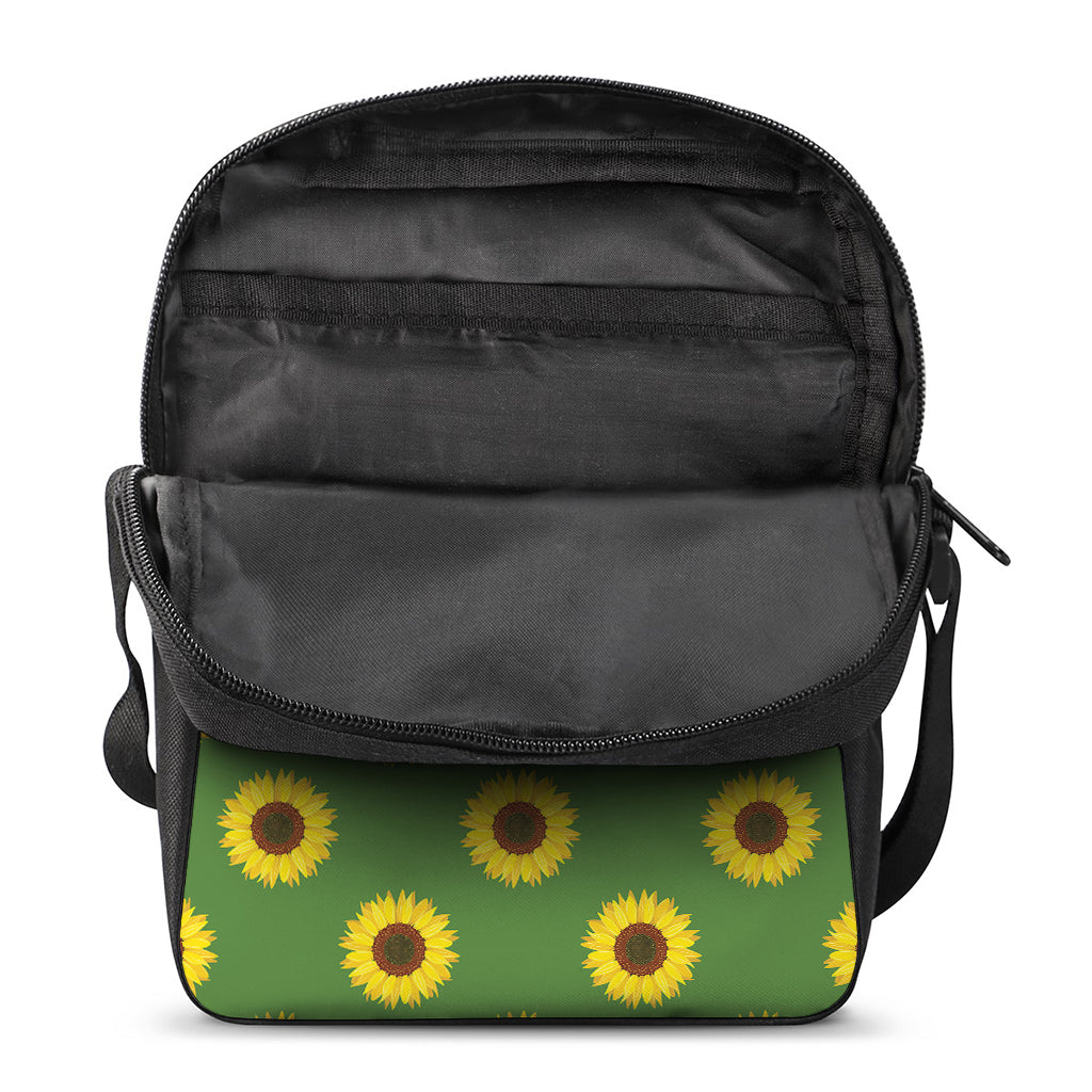 Green Sunflower Pattern Print Rectangular Crossbody Bag