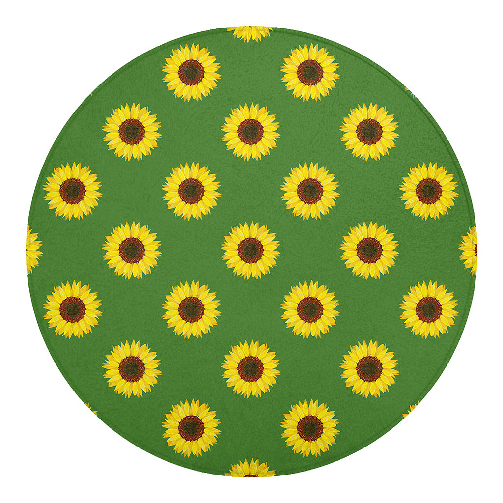 Green Sunflower Pattern Print Round Blanket