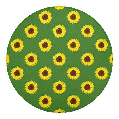 Green Sunflower Pattern Print Round Blanket