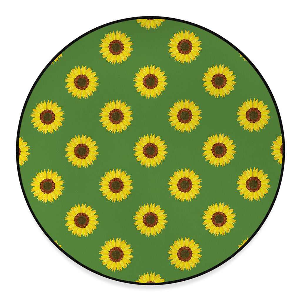 Green Sunflower Pattern Print Round Floor Mat