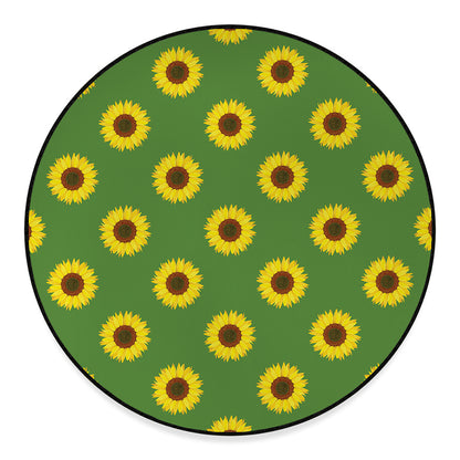 Green Sunflower Pattern Print Round Floor Mat