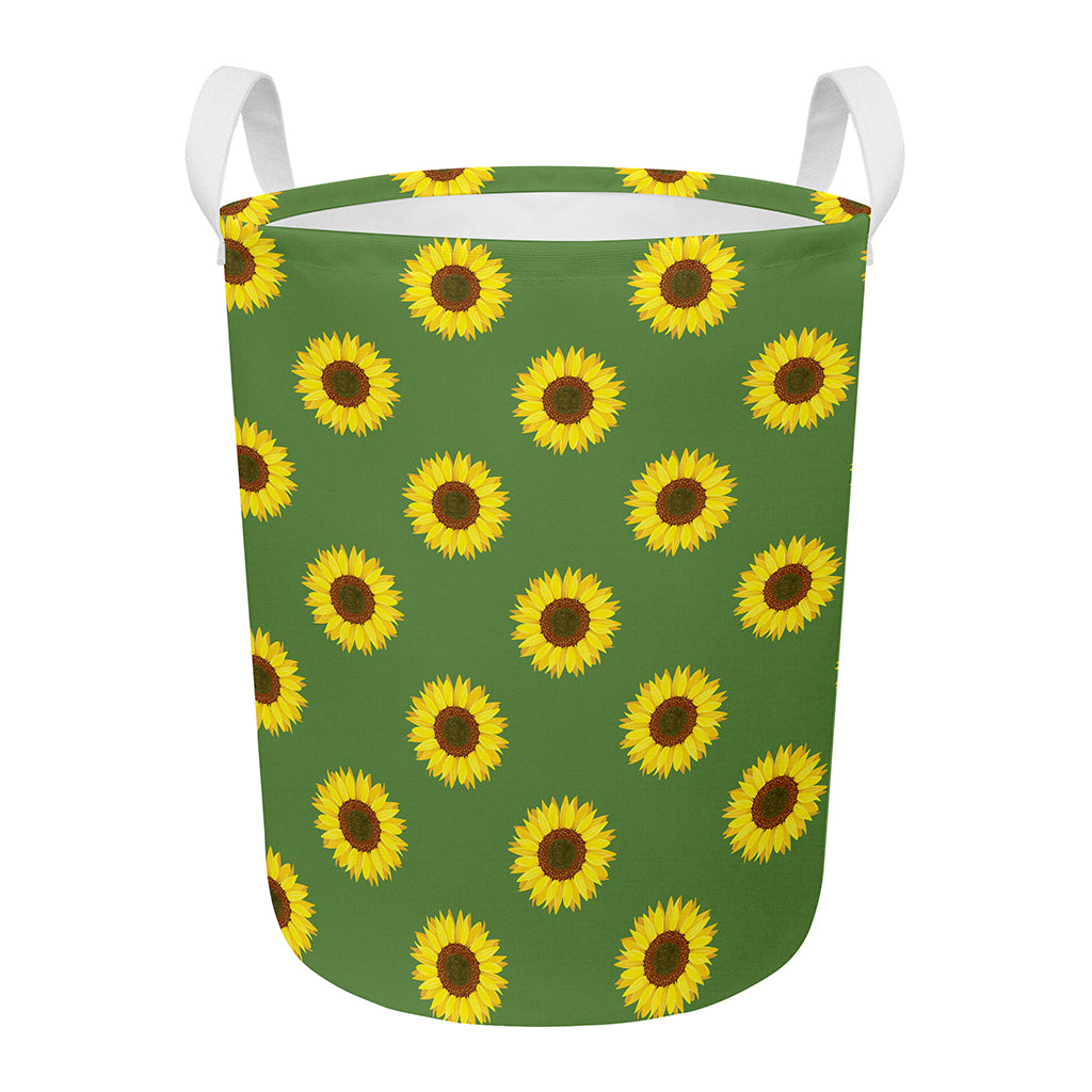 Green Sunflower Pattern Print Round Laundry Basket