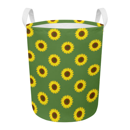 Green Sunflower Pattern Print Round Laundry Basket