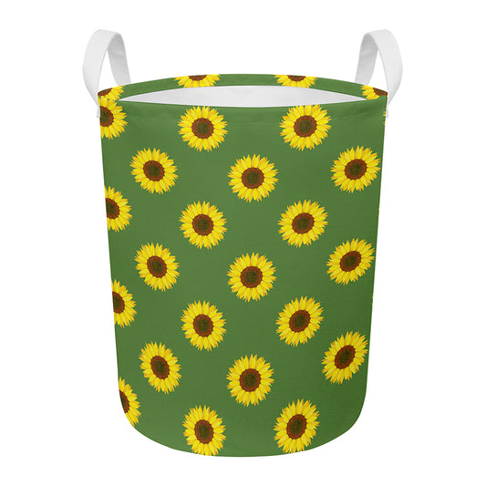 Green Sunflower Pattern Print Round Laundry Basket