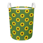 Green Sunflower Pattern Print Round Laundry Basket
