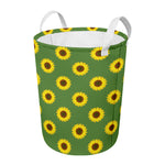 Green Sunflower Pattern Print Round Laundry Basket